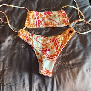 SHEIN Orange and Red Patterned Bikini